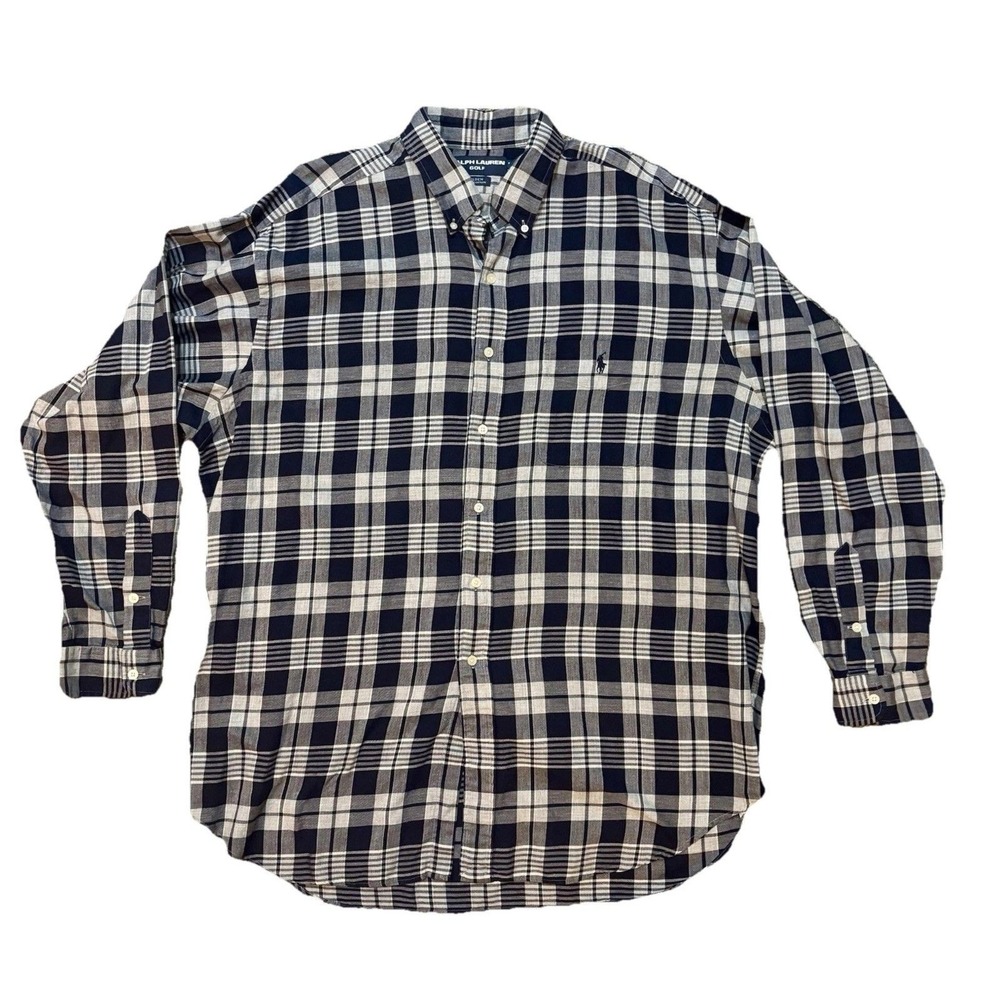Ralph Lauren Men's Tilden‎ Blue Gray Golf Flannel Casual Button Down Size XL
